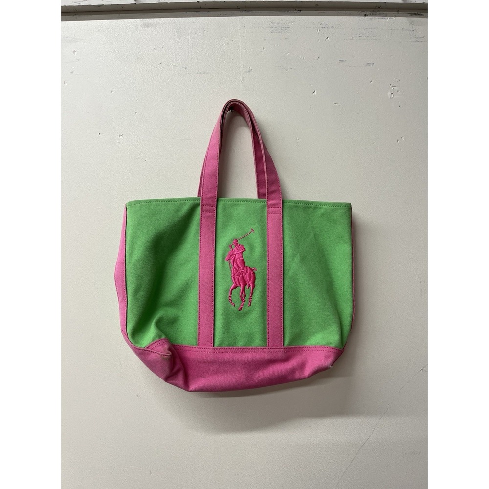 Polo Ralph Lauren Pony Tote Pink Green Preppy Beach Shopping Gym